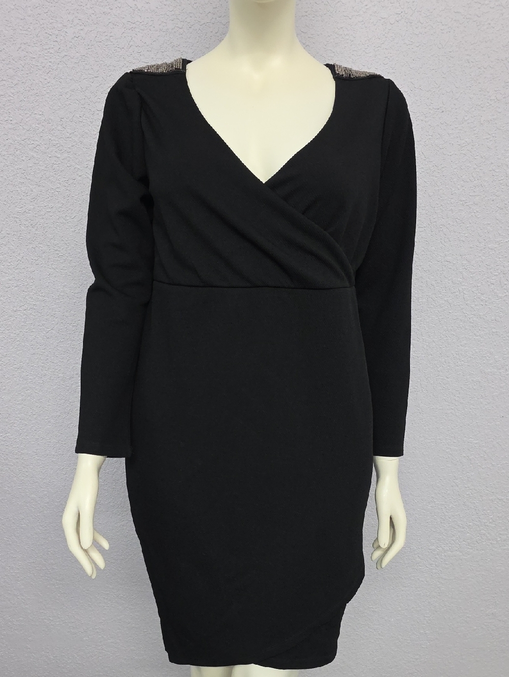 Torrid Black Textured Knit Faux Wrap Dress